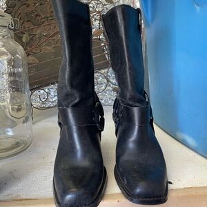 Harley Davidson Leather Black Harness Heel Boots 85218 Vintage